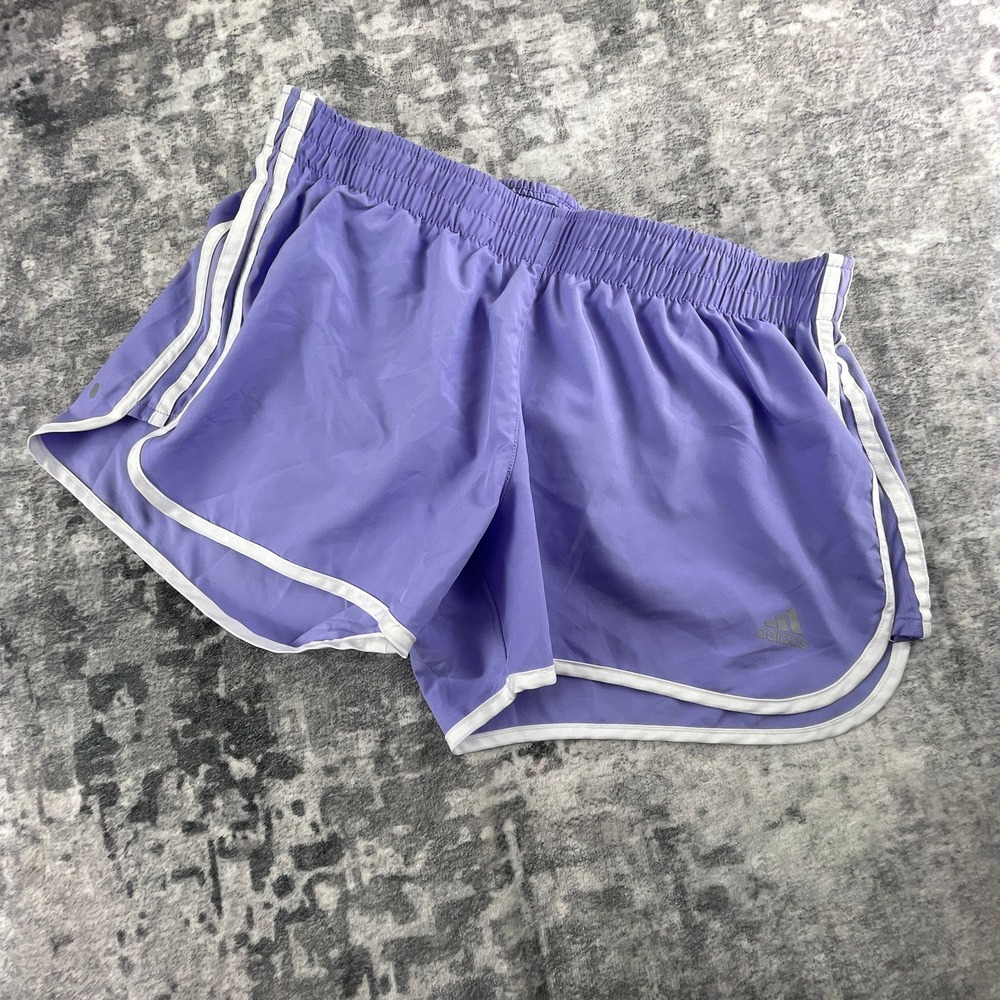 Adidas Womens L Running Shorts Purple Solid Primegreen 3 Inch Striped Athletic